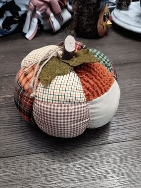 Unk Patchwork Fabric Pumpkin - Orange, Green, Cream, Brown